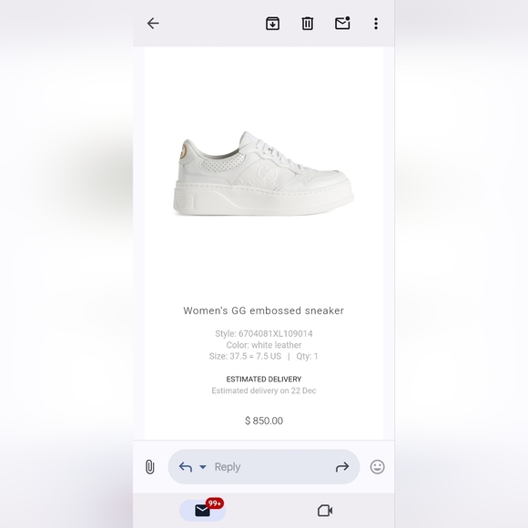 Gucci Women's GG embossed sneaker used as is size 7.5 or 37.5 - Picture 2 of 6